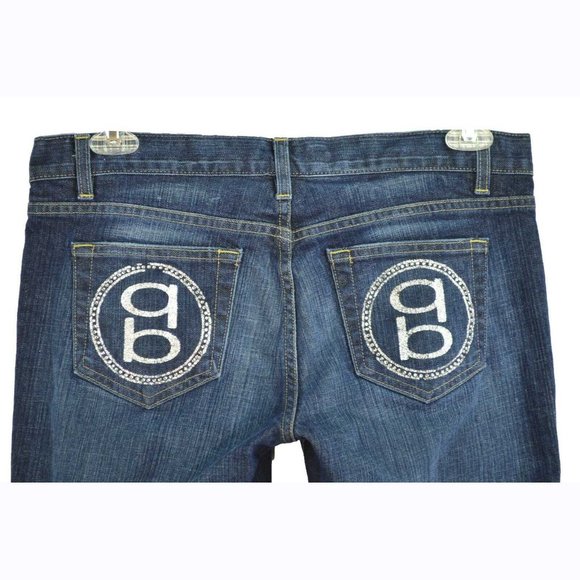 BeBe Dark Denim Jeans Size 31 Back Pocket Silver Sequin Detail Logo Boot Cut - Picture 4 of 7